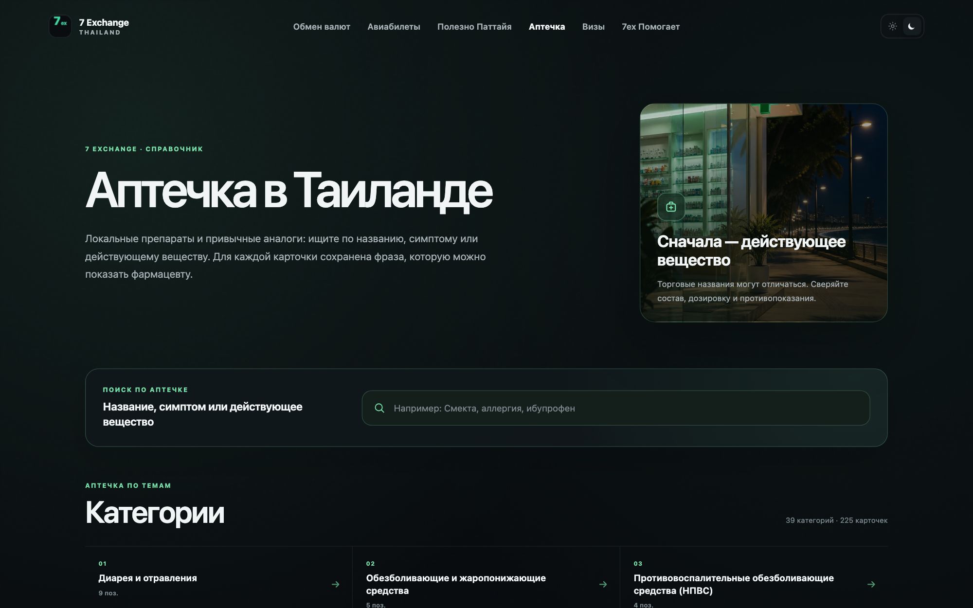 Раздел «Аптечка»: поиск препаратов и аналогов